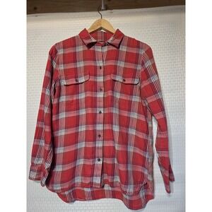 Madewell Red Plaid Button Front Shirt Women's Small Long Sleeve Pockets